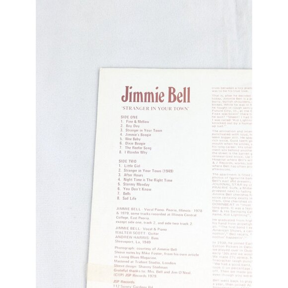 Jimmie‎ Bell Stranger In Your Town NEAR MINT JSP Records Vinyl LP - Picture 8 of 14